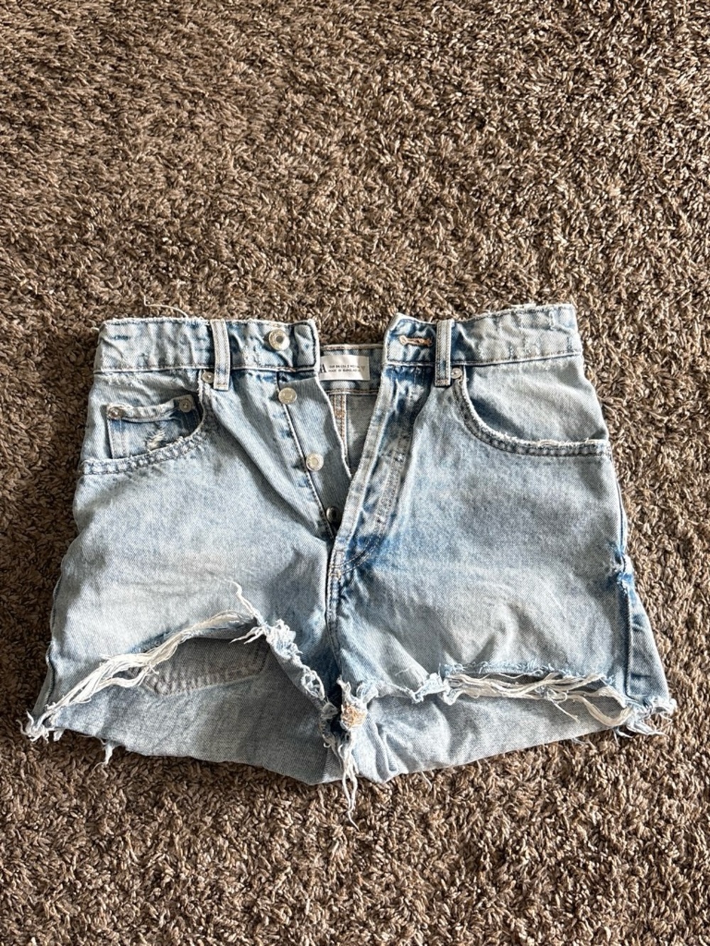 Zara Light Blue Distressed Denim Shorts